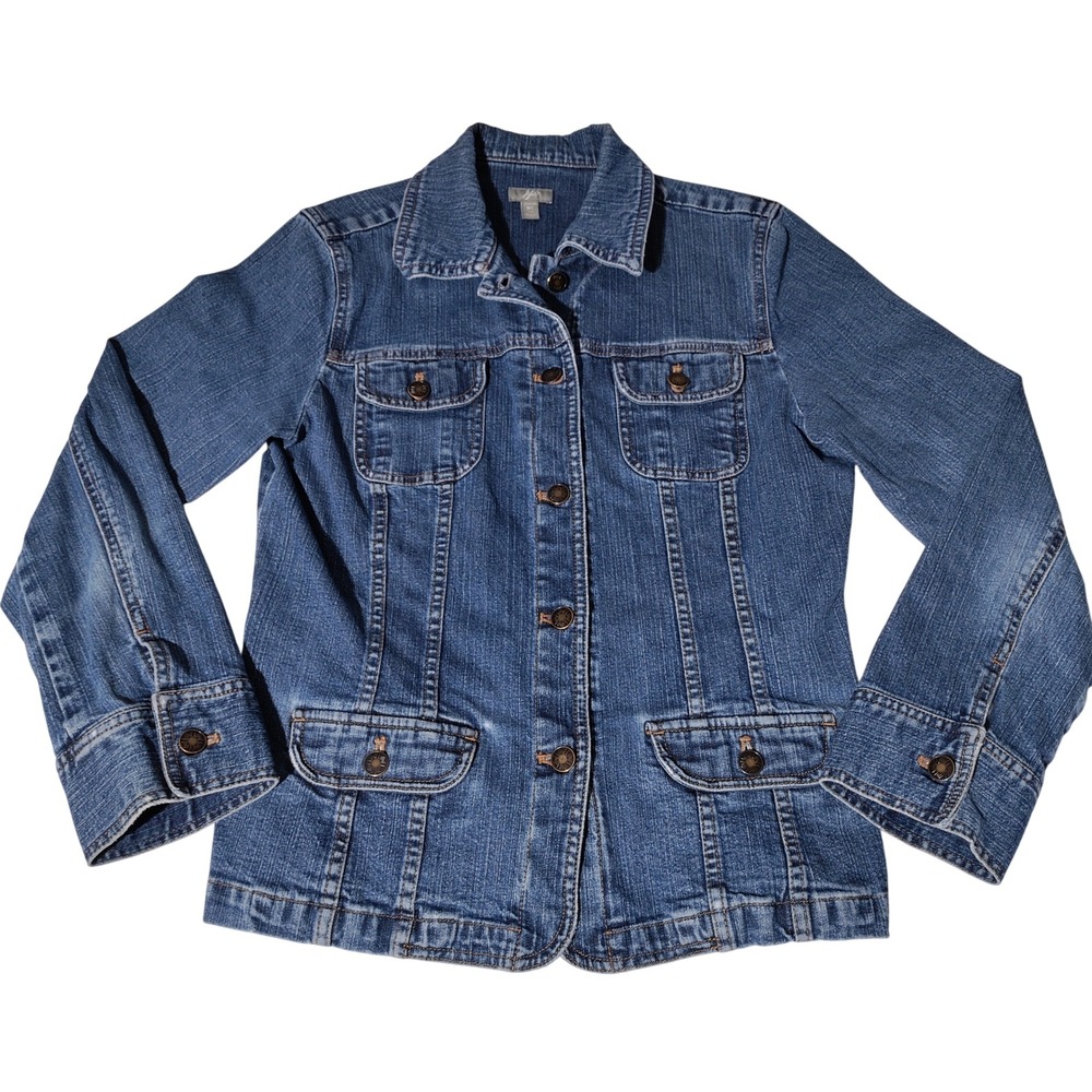 J. Jill Medium Wash Denim Trucker Jacket Tall Medium Medium Tall - Imperfect